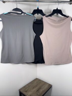 (3) Women’s Boatneck Sleeveless Tank Top — Black, Gray, Blush